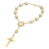 Maxbell Religious Cross Bracelet Crucifix Classic Rosary Retro for Birthday Aureate