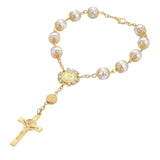 Maxbell Religious Cross Bracelet Crucifix Classic Rosary Retro for Birthday Aureate