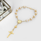 Maxbell Religious Cross Bracelet Crucifix Classic Rosary Retro for Birthday Aureate