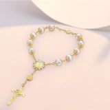 Maxbell Religious Cross Bracelet Crucifix Classic Rosary Retro for Birthday Aureate