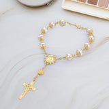 Maxbell Religious Cross Bracelet Crucifix Classic Rosary Retro for Birthday Aureate