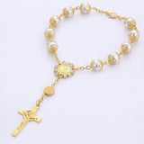 Maxbell Religious Cross Bracelet Crucifix Classic Rosary Retro for Birthday Aureate