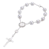 Maxbell Religious Cross Bracelet Crucifix Classic Rosary Retro for Birthday Argent