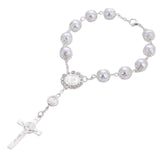 Maxbell Religious Cross Bracelet Crucifix Classic Rosary Retro for Birthday Argent