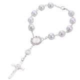 Maxbell Religious Cross Bracelet Crucifix Classic Rosary Retro for Birthday Argent