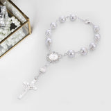 Maxbell Religious Cross Bracelet Crucifix Classic Rosary Retro for Birthday Argent