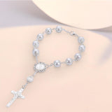 Maxbell Religious Cross Bracelet Crucifix Classic Rosary Retro for Birthday Argent