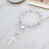 Maxbell Religious Cross Bracelet Crucifix Classic Rosary Retro for Birthday Argent
