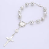 Maxbell Religious Cross Bracelet Crucifix Classic Rosary Retro for Birthday Argent