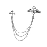 Maxbell Angel Wing Brooch Jewelry Tassel Chain Pin Lapel Pins Badges Rhinestone Argent