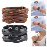 Maxbell Bangles Cuff Wrap Bracelet Adjustable Wide Wristband Multilayer Punk Jewelry Black