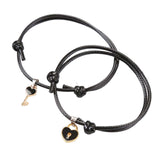 Maxbell Heart Decor Matching Bracelets Set for Women Men Delicate Accessory Black
