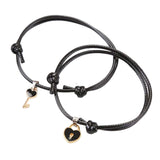 Maxbell Heart Decor Matching Bracelets Set for Women Men Delicate Accessory Black