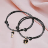 Maxbell Heart Decor Matching Bracelets Set for Women Men Delicate Accessory Black