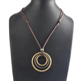 Maxbell Triple Circles Rings Pendant Necklace with PU Leather Cord for Men Women