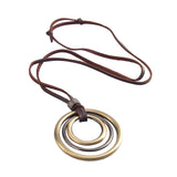 Maxbell Triple Circles Rings Pendant Necklace with PU Leather Cord for Men Women