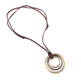 Maxbell Triple Circles Rings Pendant Necklace with PU Leather Cord for Men Women