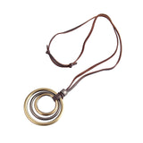 Maxbell Triple Circles Rings Pendant Necklace with PU Leather Cord for Men Women