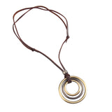 Maxbell Triple Circles Rings Pendant Necklace with PU Leather Cord for Men Women
