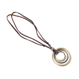 Maxbell Triple Circles Rings Pendant Necklace with PU Leather Cord for Men Women