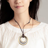 Maxbell Triple Circles Rings Pendant Necklace with PU Leather Cord for Men Women