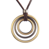 Maxbell Triple Circles Rings Pendant Necklace with PU Leather Cord for Men Women
