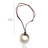 Maxbell Triple Circles Rings Pendant Necklace with PU Leather Cord for Men Women