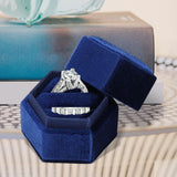 Maxbell Ring Box Holder Case Jewelry Packaging Gift Box Hexagonal for Proposal Navy blue