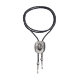 Maxbell Western Cowboy Hat Bolo Tie Vintage American Adjustable PU Leather for Men Argent