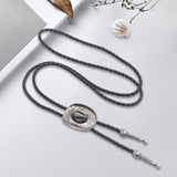 Maxbell Western Cowboy Hat Bolo Tie Vintage American Adjustable PU Leather for Men Argent