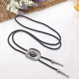 Maxbell Western Cowboy Hat Bolo Tie Vintage American Adjustable PU Leather for Men Argent