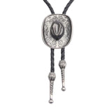 Maxbell Western Cowboy Hat Bolo Tie Vintage American Adjustable PU Leather for Men Argent