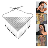 Maxbell Women Face Mask Chain Tassel Veil Rhinestone Mask for Fancy Dress Party Style B