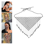 Maxbell Women Face Mask Chain Tassel Veil Rhinestone Mask for Fancy Dress Party Style B