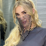 Maxbell Women Face Mask Chain Tassel Veil Rhinestone Mask for Fancy Dress Party Style C