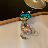Maxbell Green Cat Brooch Pin Luxury Animal Gift for Backpacks Clothing Jacket