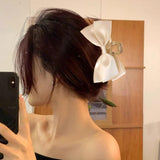Maxbell Elegant Bowknot Hair Claw Clip Cloth Decorative for Thin Hair or Thick Hair White