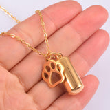 Maxbell Small Cylinder Cremation Urn Necklace Ashes Keepsake for Dog and Cats Ashes Aureate Paw