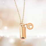 Maxbell Small Cylinder Cremation Urn Necklace Ashes Keepsake for Dog and Cats Ashes Aureate Paw inside