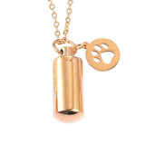 Maxbell Small Cylinder Cremation Urn Necklace Ashes Keepsake for Dog and Cats Ashes Aureate Paw inside