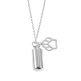 Maxbell Small Cylinder Cremation Urn Necklace Ashes Keepsake for Dog and Cats Ashes Argent Paw