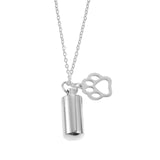 Maxbell Small Cylinder Cremation Urn Necklace Ashes Keepsake for Dog and Cats Ashes Argent Paw