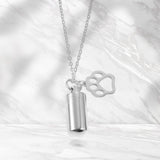 Maxbell Small Cylinder Cremation Urn Necklace Ashes Keepsake for Dog and Cats Ashes Argent Paw