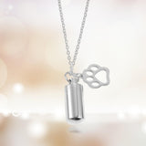 Maxbell Small Cylinder Cremation Urn Necklace Ashes Keepsake for Dog and Cats Ashes Argent Paw