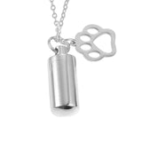 Maxbell Small Cylinder Cremation Urn Necklace Ashes Keepsake for Dog and Cats Ashes Argent Paw