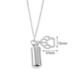 Maxbell Small Cylinder Cremation Urn Necklace Ashes Keepsake for Dog and Cats Ashes Argent Paw