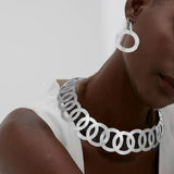 Maxbell Geometric Choker Earrings Set Retro Irregular Round Elegant Alloy for Women Argent