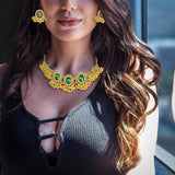 Maxbell Vintage Necklace Earring Set Gorgeous Trendy for Prom Anniversary Party Green Gem