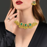Maxbell Vintage Necklace Earring Set Gorgeous Trendy for Prom Anniversary Party Green Gem