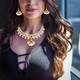 Maxbell Vintage Necklace Earring Set Gorgeous Trendy for Prom Anniversary Party Red Gem Pearl